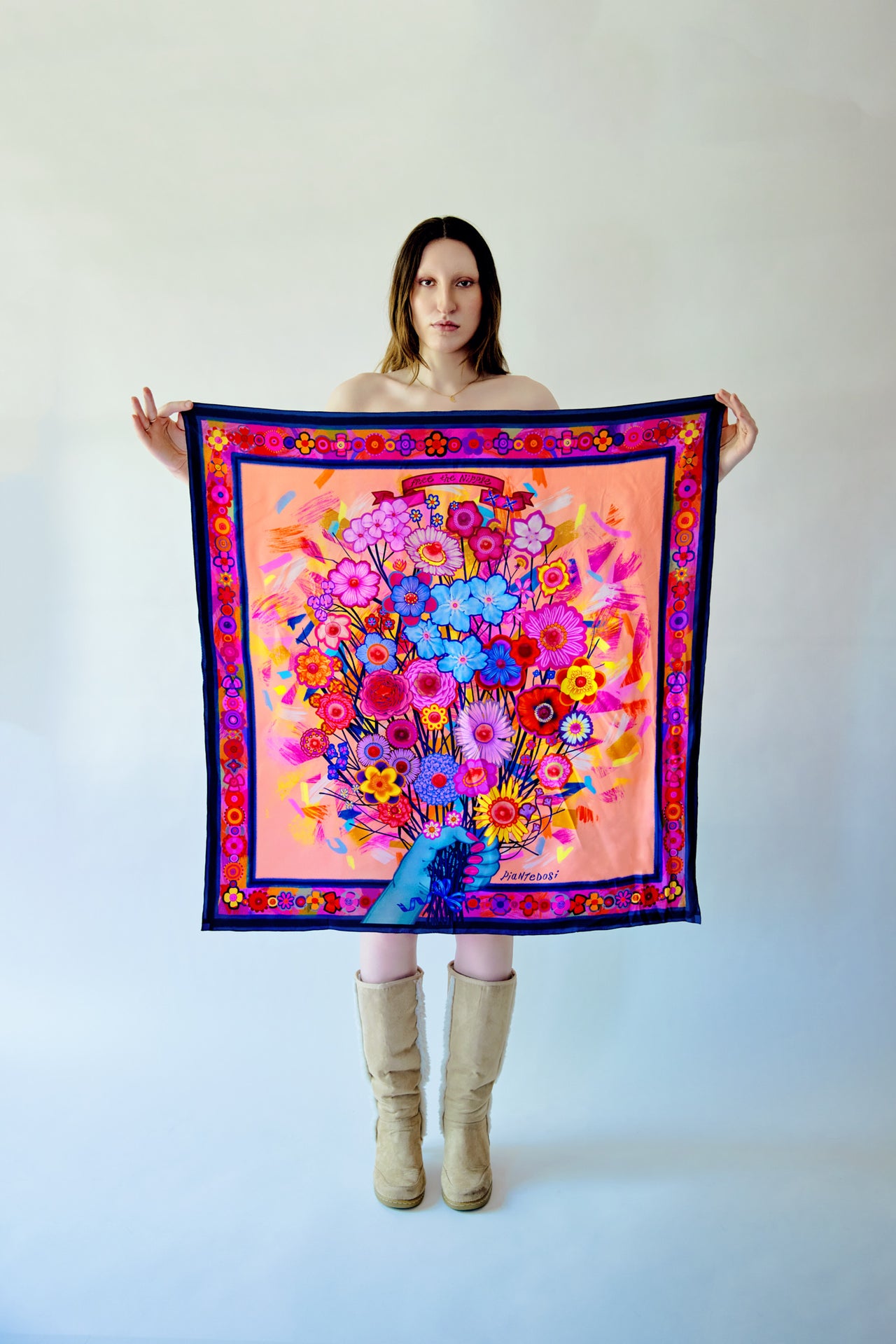 36" Free the Nipple Garden scarf in 100% genuine silk twill
