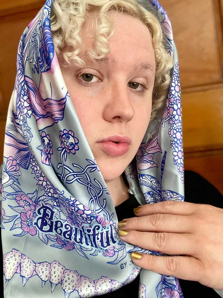“buff prisoner in isolation scarf” 38 inch square genuine silk satin scarf