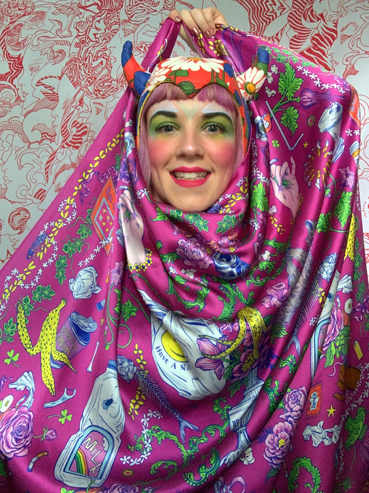 “Fancy Trash” scarf 36" Genuine 100% SILK Satin Scarf